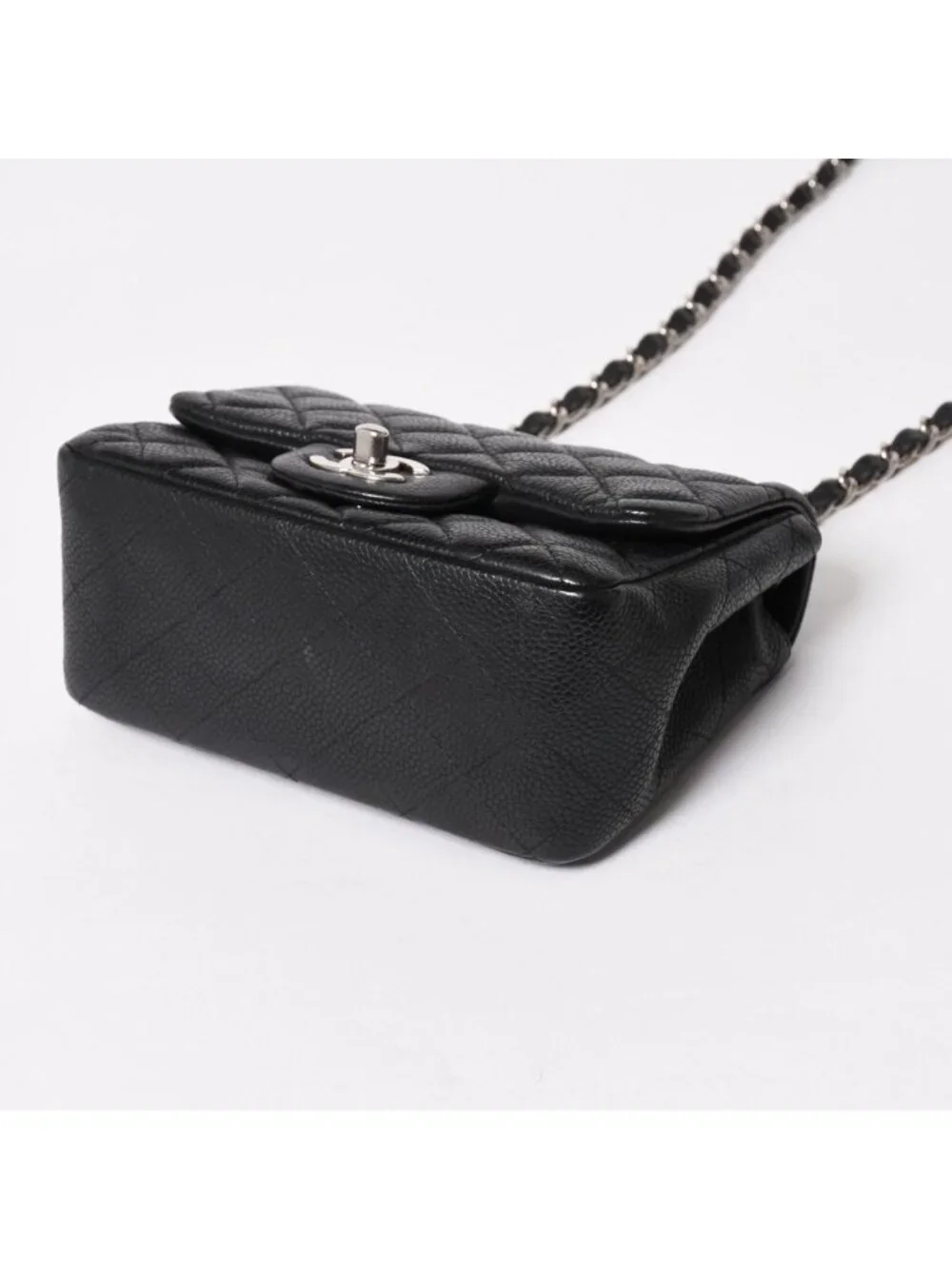 Chanel Mini Quilted 17 S Flap S Chain Shoulder Bag CC Logo Caviar Leather Black
